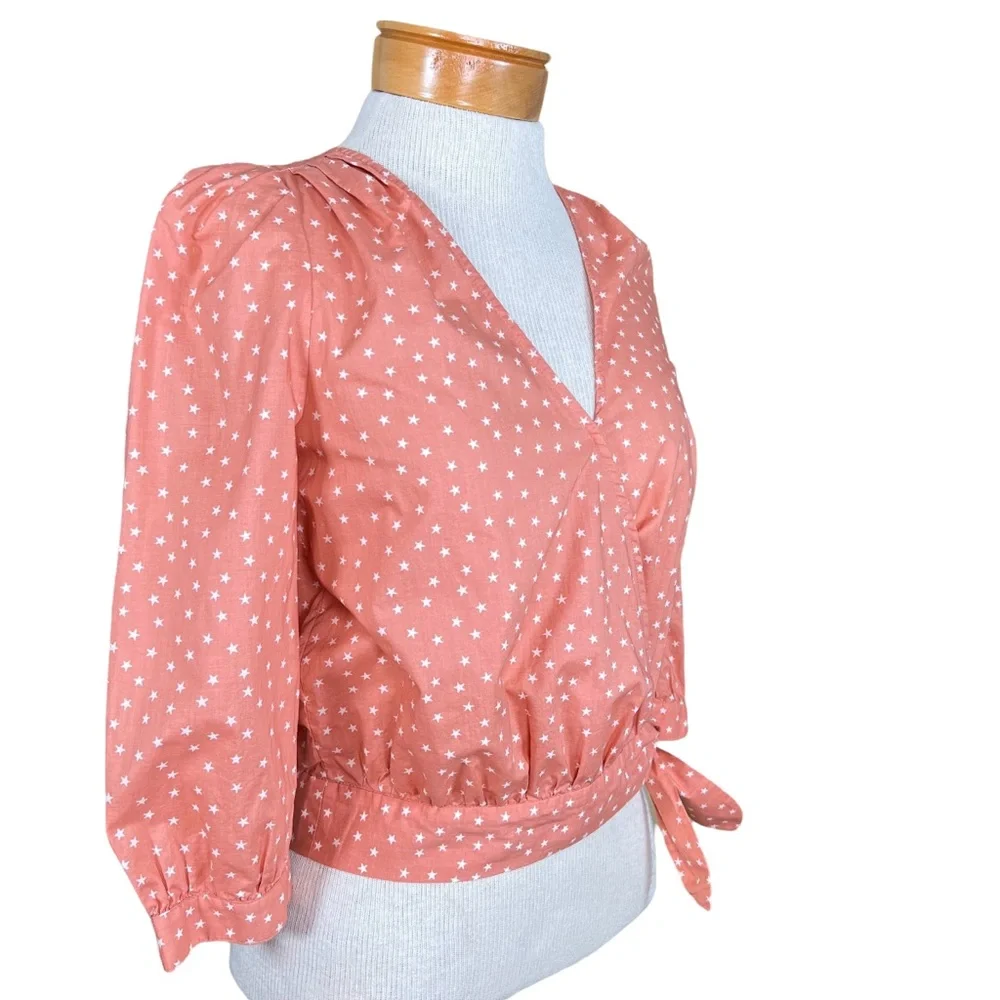 Madewell Wrap Blouse With Star Print & 3/4 Sleeves NWT SIZE XXS But Over…